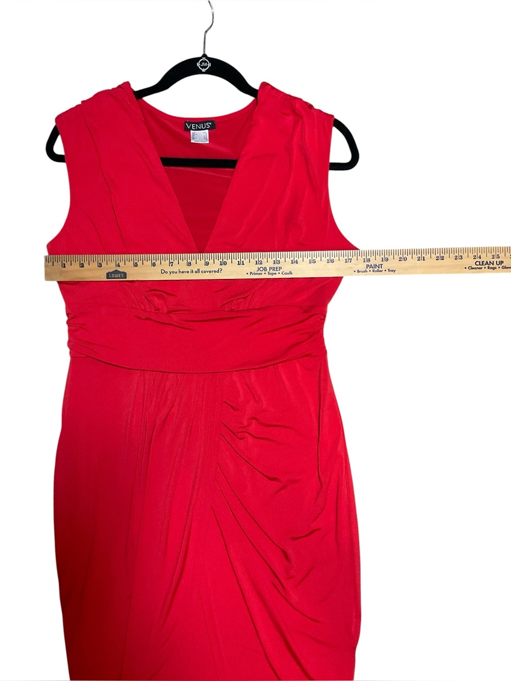 Venus Red Bodycon Dress Medium Sleeveless Ruched V Neck Stretch - Women's Size M - Picture 5 of 6